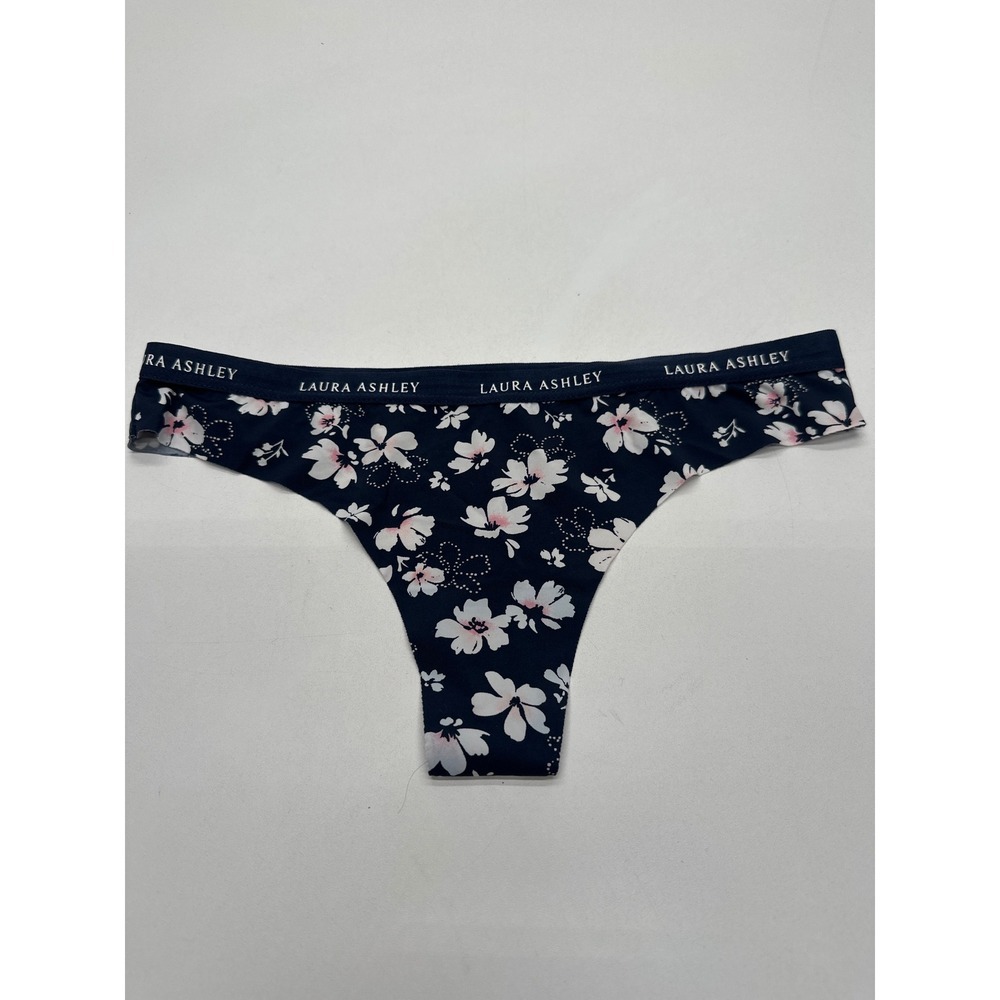 Laura Ashley Thong Panties Navy Floral Seamless Underwear Womens Size‎ S